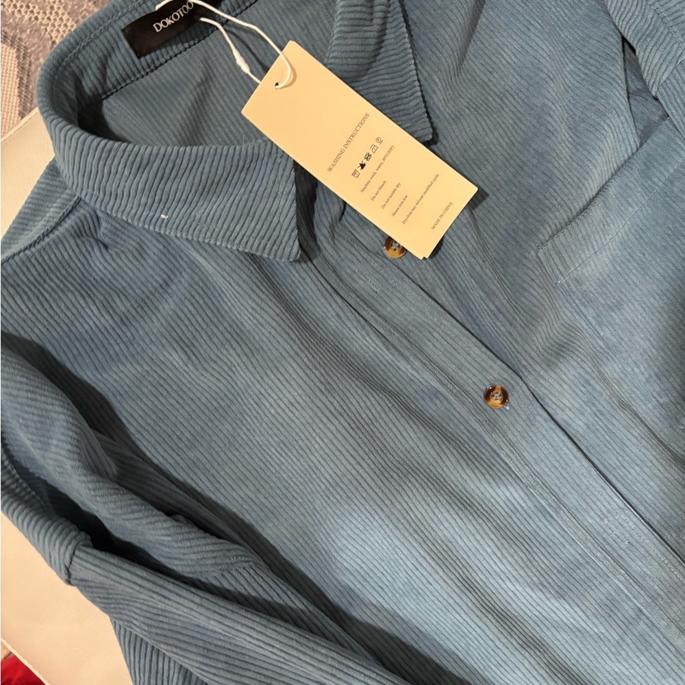 Dokotoo Oversized Corduroy Button Down Shirt - Dusty Blue - NWT - Size Large